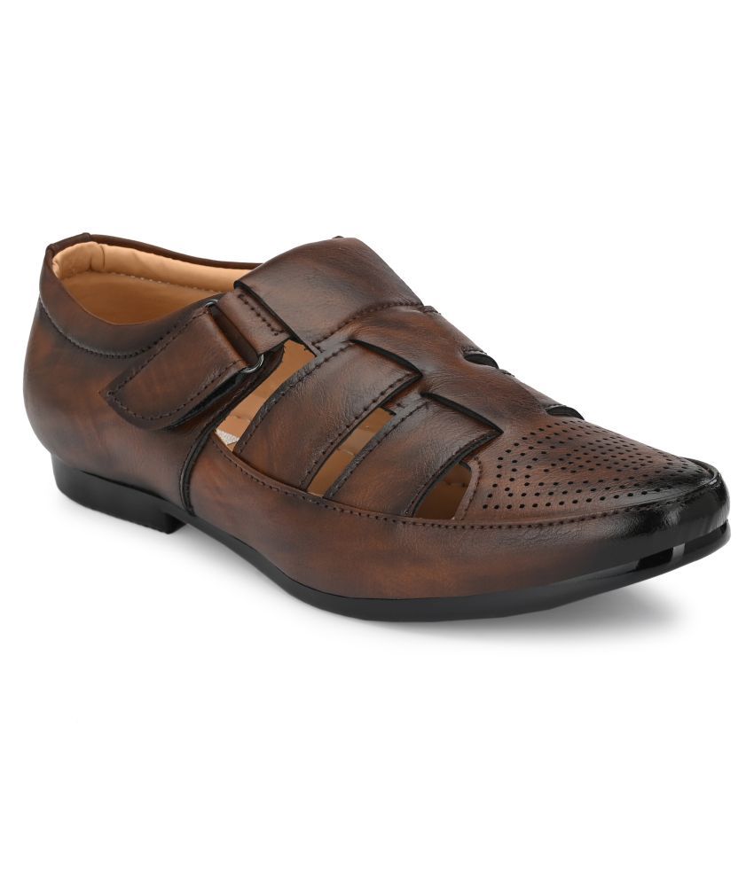 bucik men brown synthetic slip on leather sandals