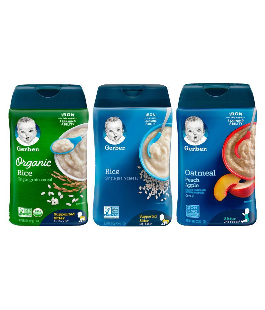 Gerber Rice cereal, peach apple, rice Infant Cereal for