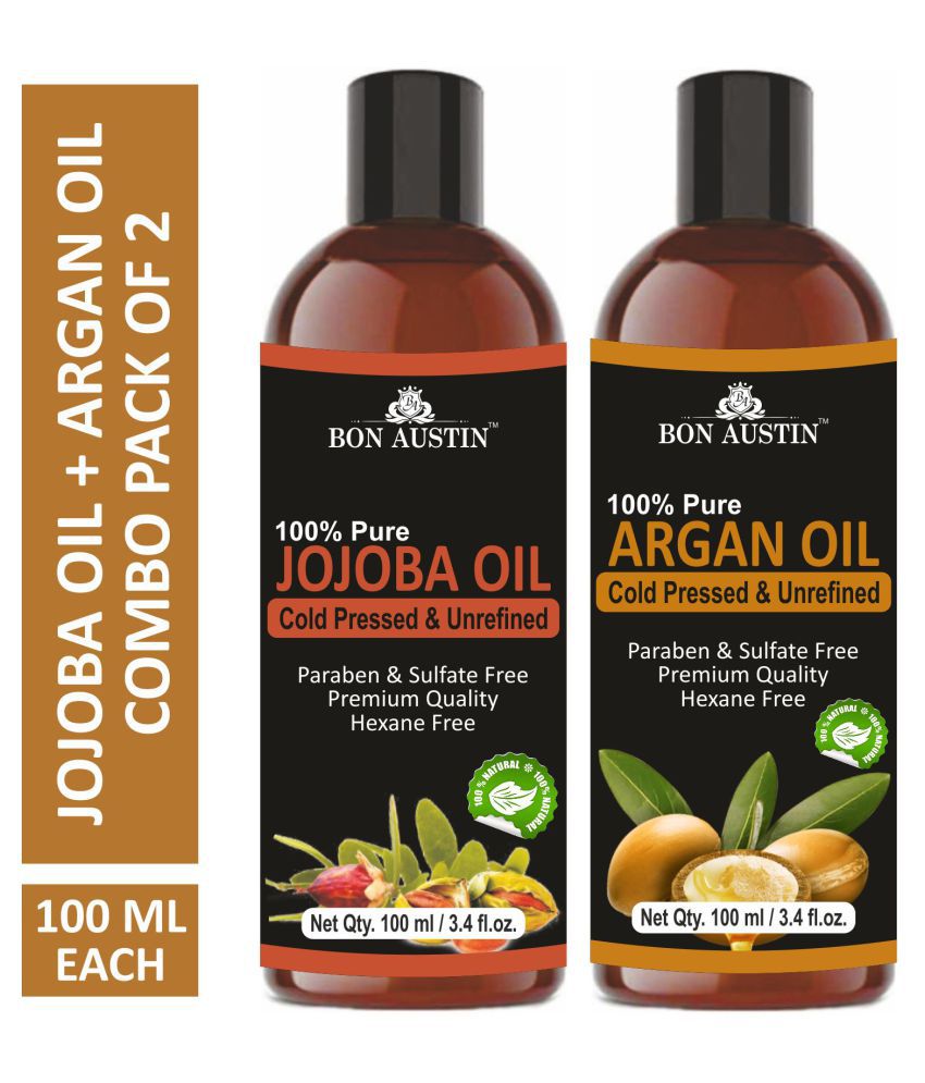     			Bon Austin Premium Jojoba Oil & Argan Oil - Cold Pressed & Unrefined Combo pack of 2 bottles of 100 ml(200 ml)