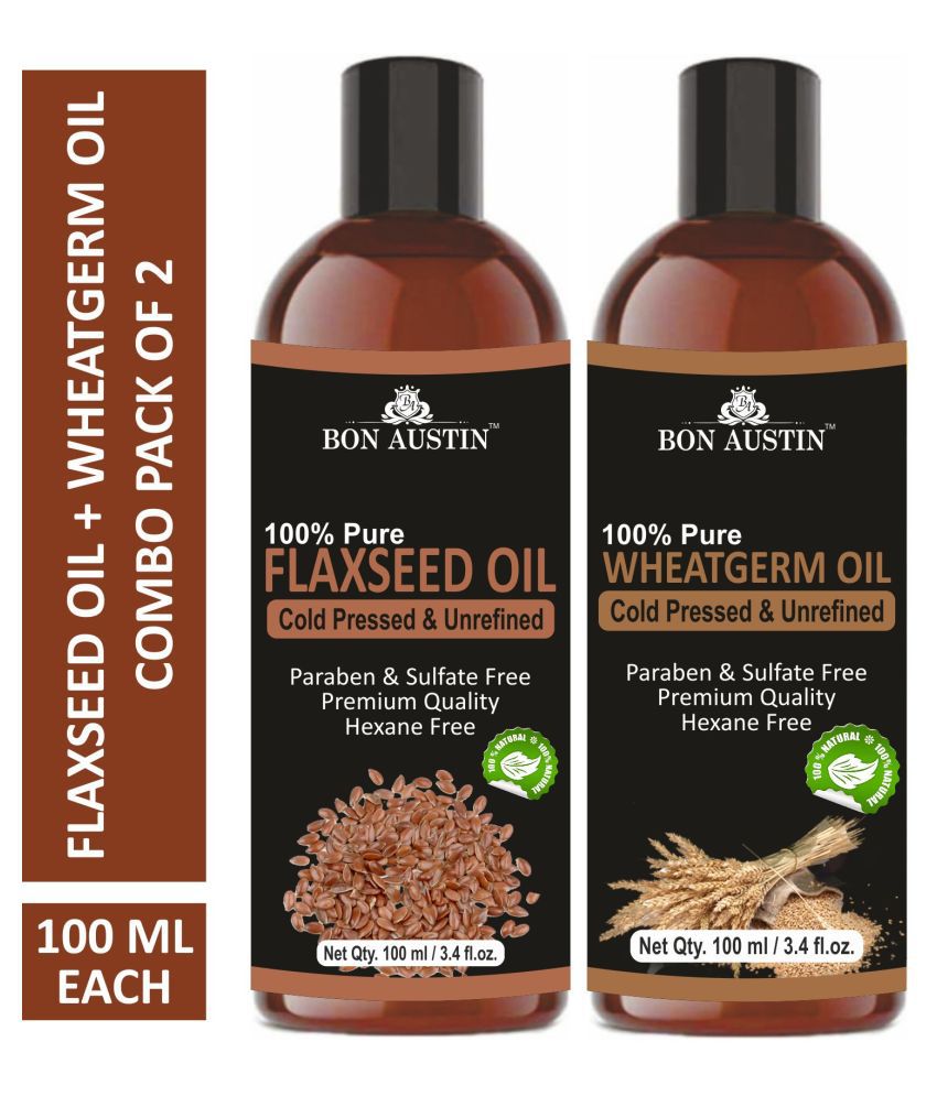     			Bon Austin Premium Flaxseed Oil &  Wheatgerm Oil - Cold Pressed & Unrefined Combo pack of 2 bottles of 100 ml(200 ml)