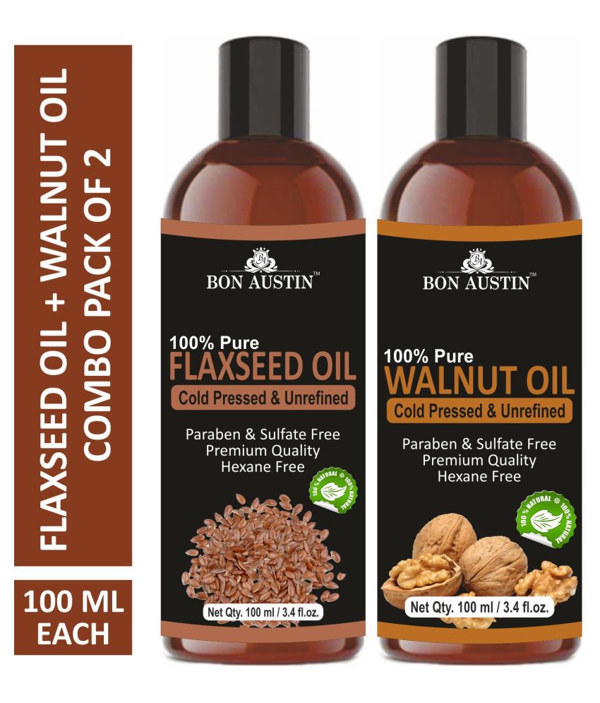     			Bon Austin Premium Flaxseed Oil & Walnut Oil  - Cold Pressed & Unrefined Combo pack of 2 bottles of 100 ml(200 ml)