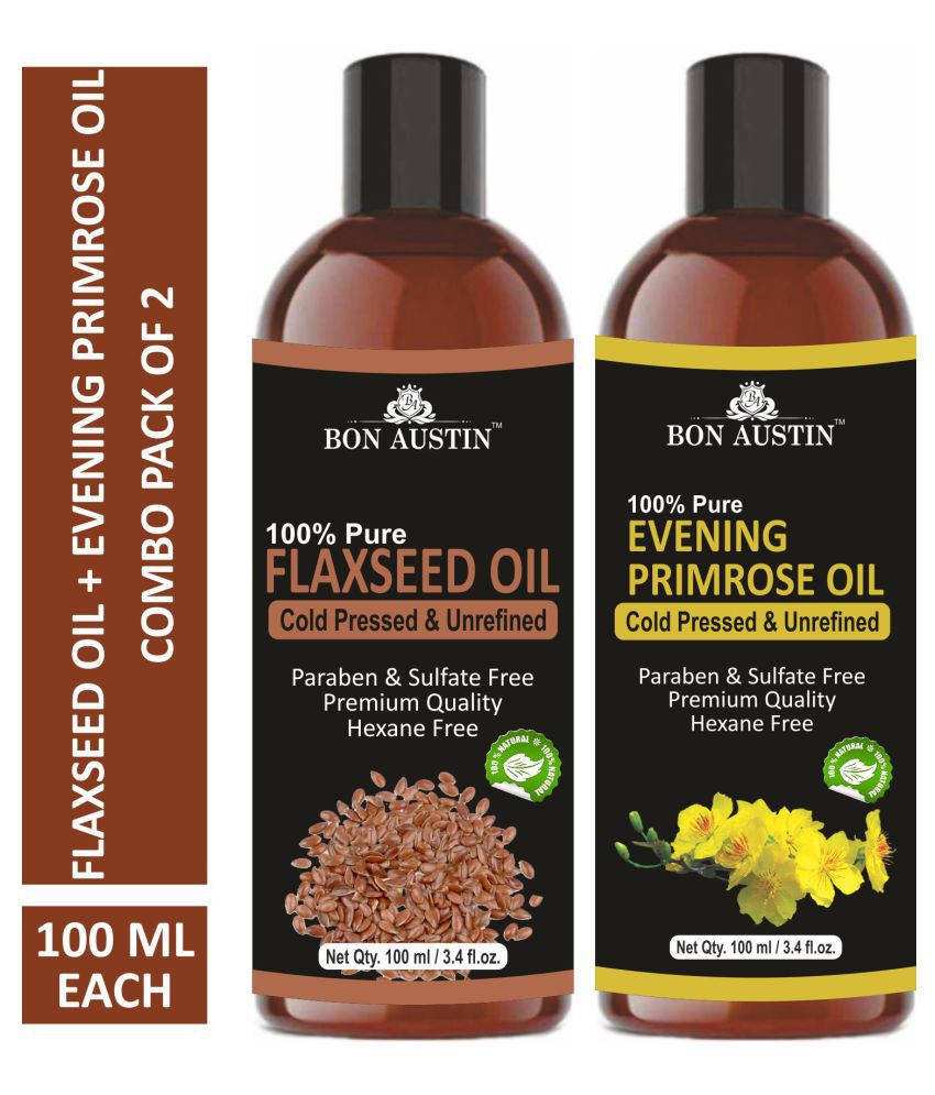     			Bon Austin Premium Flaxseed Oil & Evening Primrose Oil - Cold Pressed & Unrefined Combo pack of 2 bottles of 100 ml(200 ml)