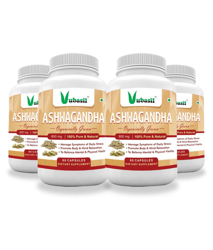 VUBASIL Pure Organic Ashwagandha (240 Capsules) for Anxiety Relief Stress Support Natural Supplement Fights Diabetes Boosts Immunity & Strength 800 mg  Capsule