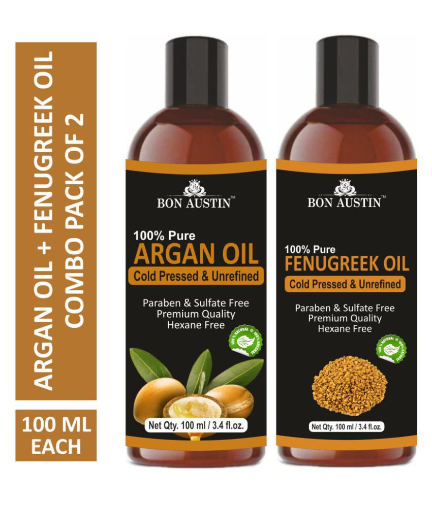     			Bon Austin Premium Argan Oil & Fenugreek Oil - Cold Pressed & Unrefined Combo pack of 2 bottles of 100 ml(200 ml)