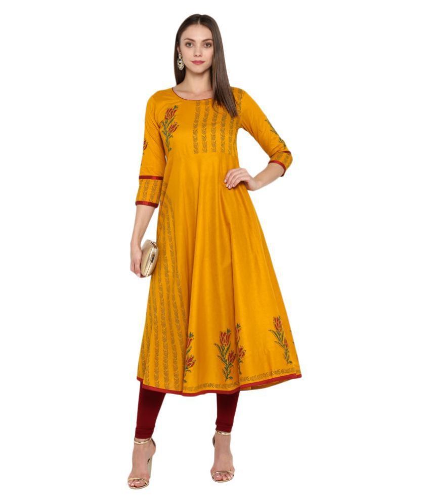G COLLECTION Yellow Cotton Anarkali Kurti Buy G COLLECTION Yellow