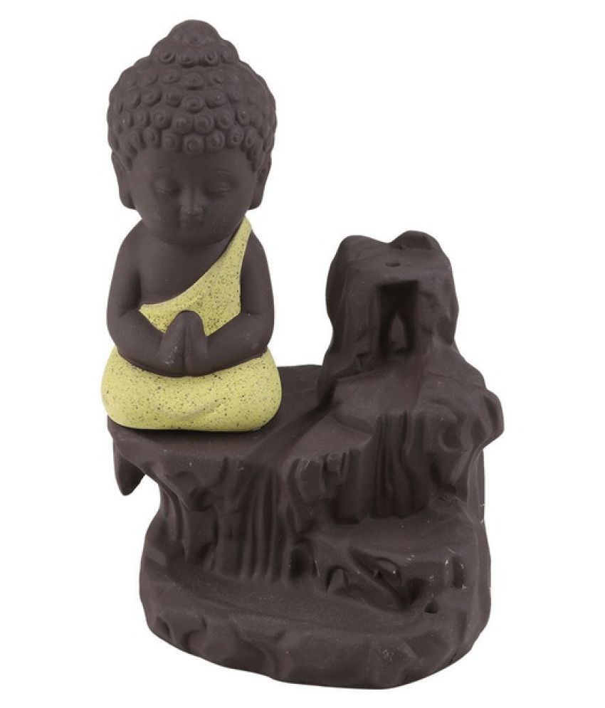     			Yukti Yellow Polyresin Monk Buddha Smoke Backflow - Pack of 1