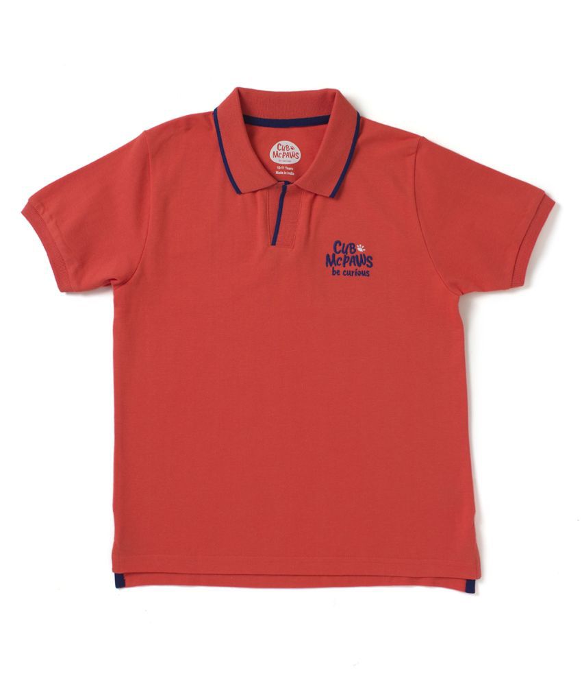 Cub McPaws Boys Coral Red Polo T Shirt | Half Sleeves | for 4-12 Years Boys