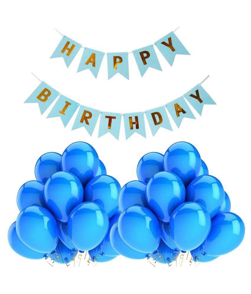     			Happy Birthday Banner & Balloons Combo for Birthday Party Decoration (1 Banner, 50 Metallic Blue Balloons) for happy birthday decoration item, birthday decoration kit, birthday balloon decoration combo for Boys, Girls, Kids, husband and Wife.