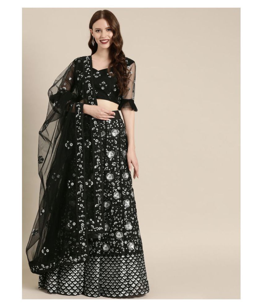     			Aarrah Black Net Straight Semi Stitched Lehenga