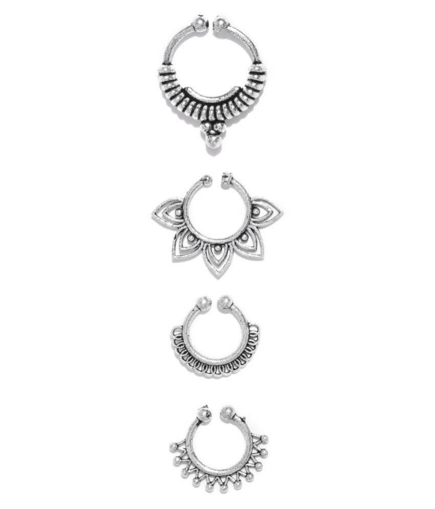 Priyassi Antique and Beautiful Silver Plated Set of Nosepins for Women and Girls
