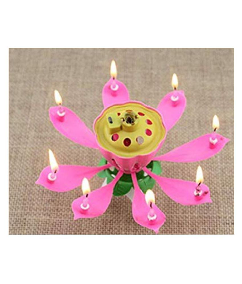 Musical Lotus Flower Rotating Birthday Party Candle, Music And Roate
