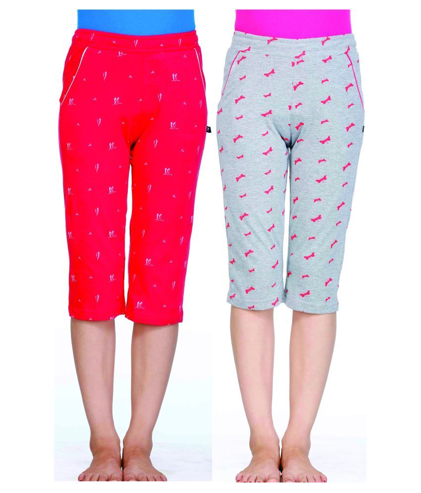     			Proteens Girl's Capri Printed Rose Pink & Grey Combo Pack of 2