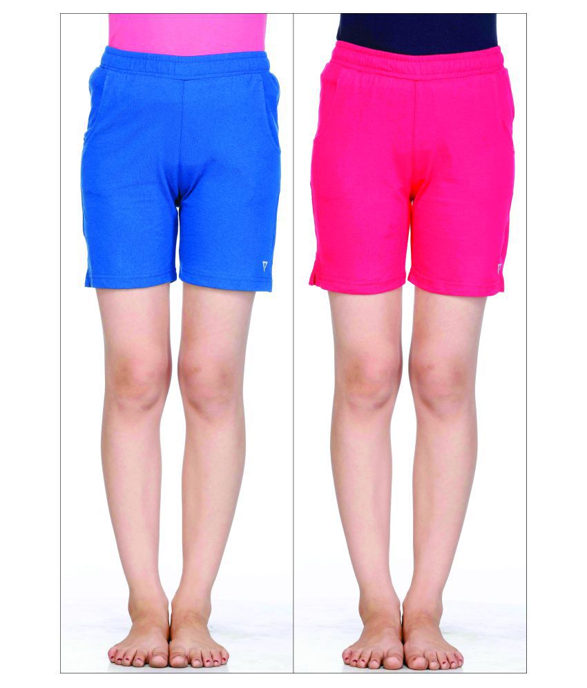     			Proteens Girl's Shorts True Navy Blue and Rose Pink Combo Pack of 2