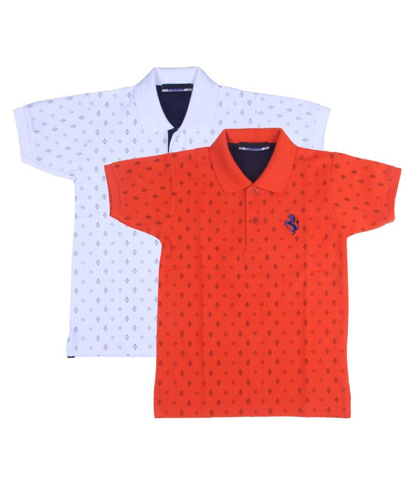    			Neuvin White and Red Printed Cotton Polo T Shirts for Boys Pack of 2