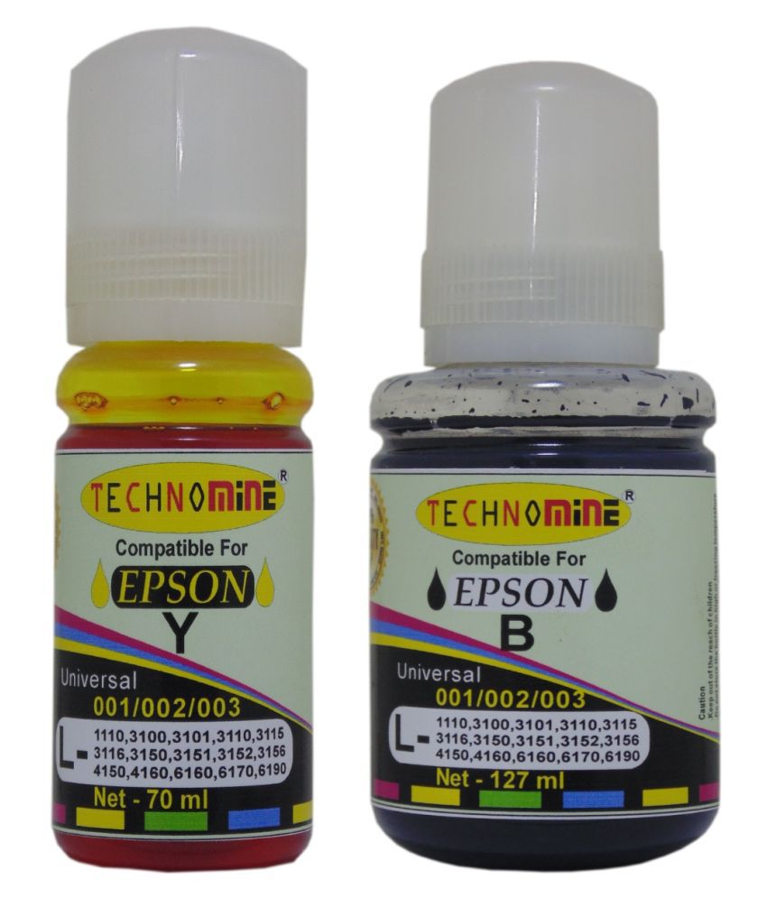 Technomine Epson3100,3116,4160 Yellow Pack of 2 Ink bottle for EpsonTank series 001,002,003, L1110/L3100/L3101/L3110/L3115/3116/3150/3152/3156/4150/4160/5190/6160/