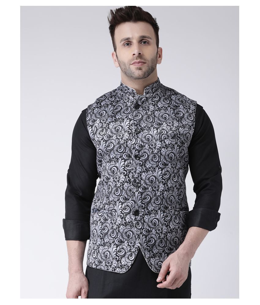     			Hangup Grey Cotton Blend Nehru Jacket