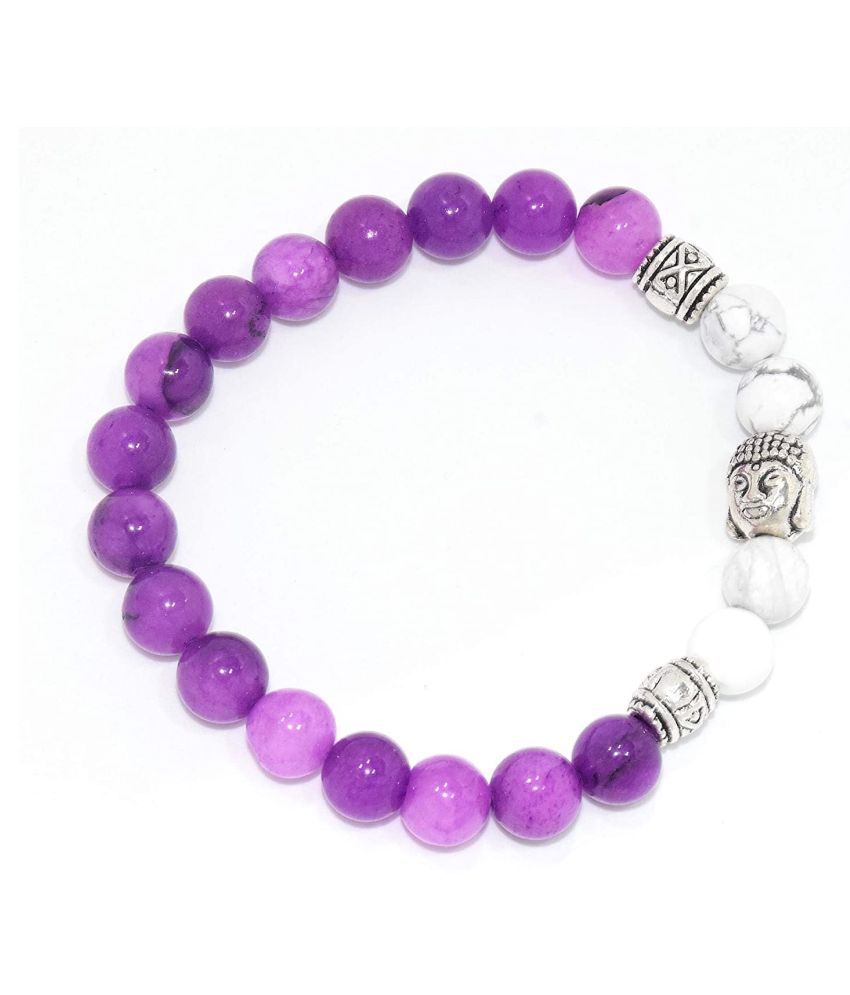     			Amethyst, Howlite and Laughing Buddha Charm Bracelet 8 MM for Peace, Healing and Protection