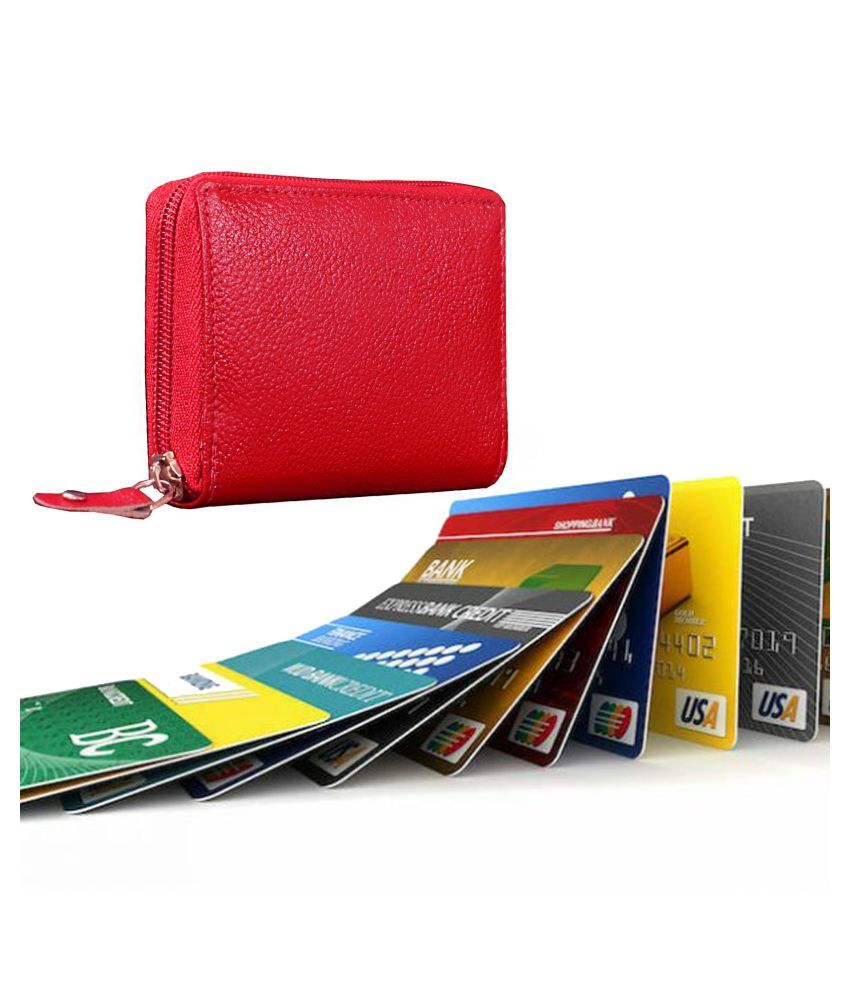 VEGAN Genuine Brown Leather Card HolderCredit Card Holder with Zip