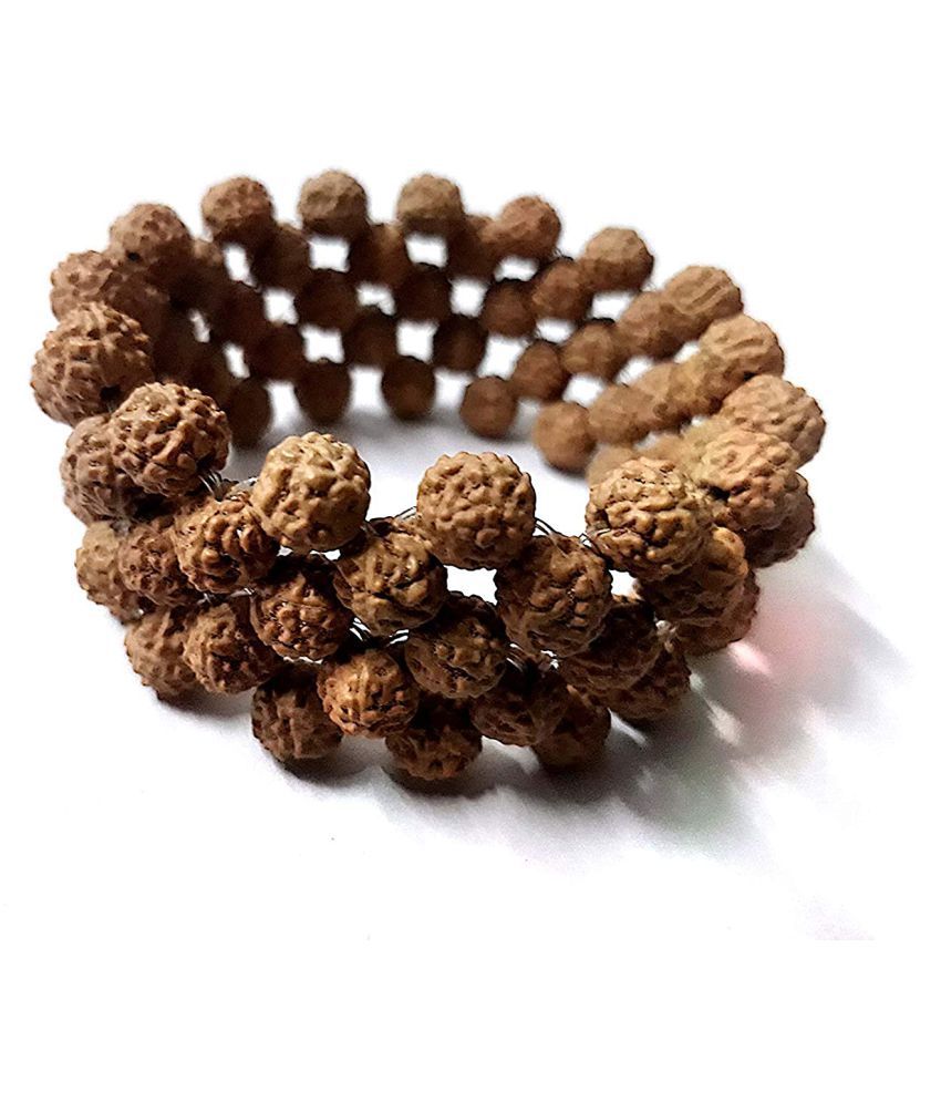     			Designer Brown Wooden Stretchable 5 Mukhi Rudraksha Beads Bracelet Good Luck Bracelet for Men and Women