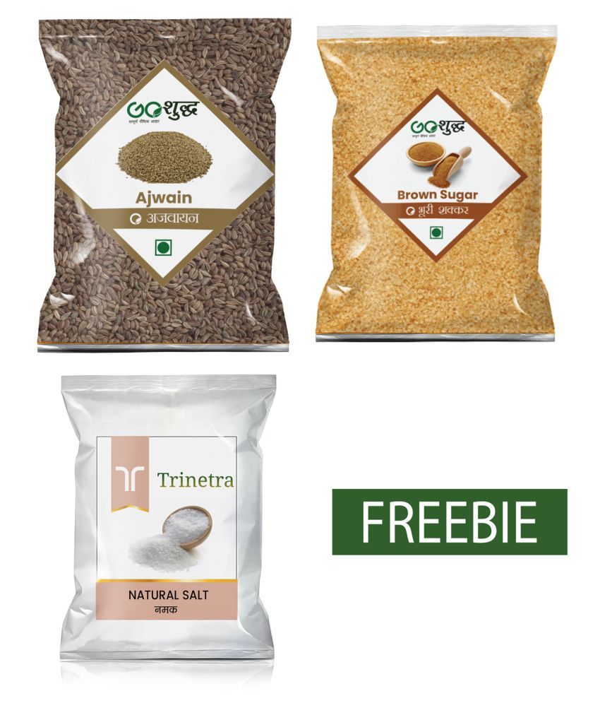 Goshudh Brown Sugar 1KG & Ajwain 100GM & Salt 200GM 1.3 kg Pack of 3