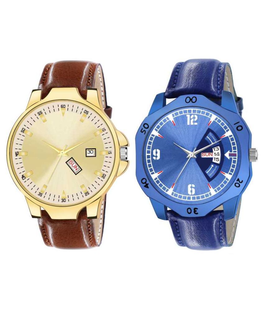 men fashion ex306 blue leather analog men's watch