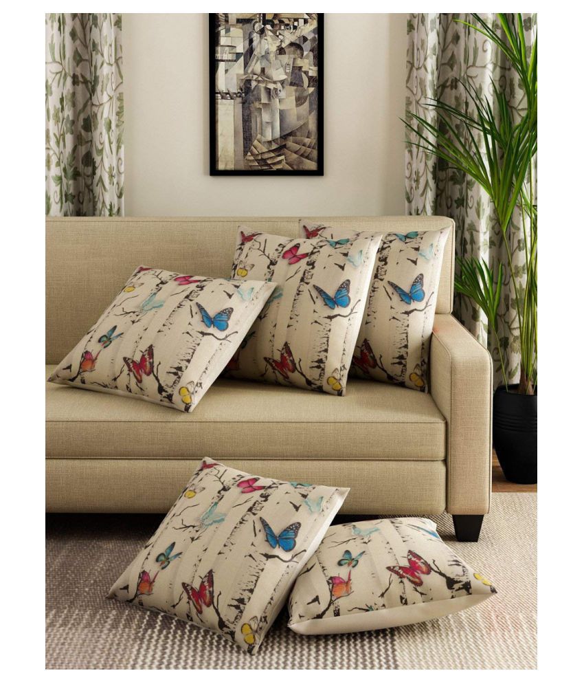 Shri Ram Enterprises Set of 5 Jute Cushion Covers 40X40 cm (16X16): Buy ...