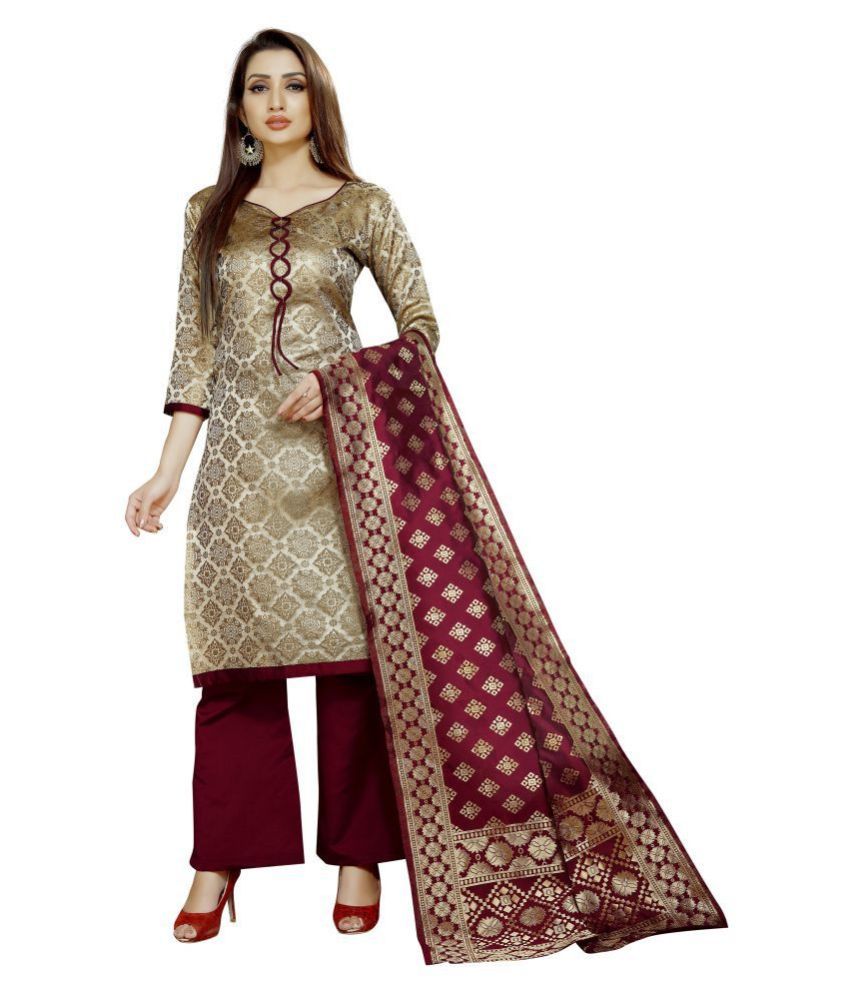 INDIAN BEAUTIFUL White Brocade Dress Material Buy INDIAN