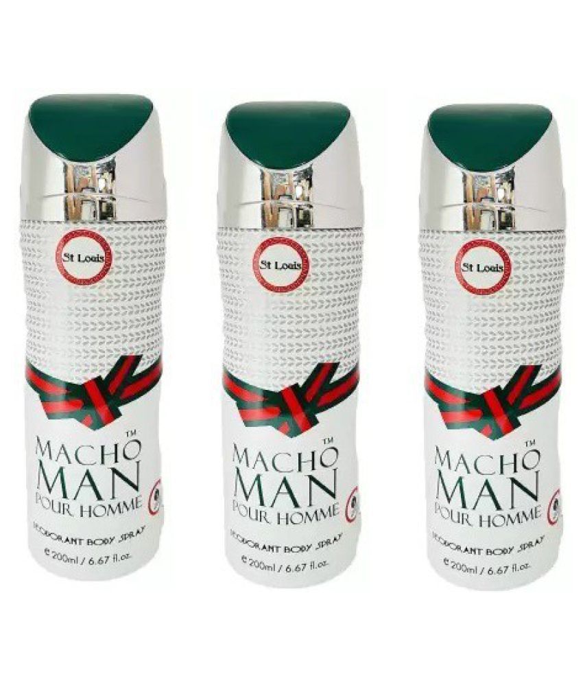     			St. Louis Macho Man Pour Homme Deodorant Body Spray ,200 ml each .pack of 3.