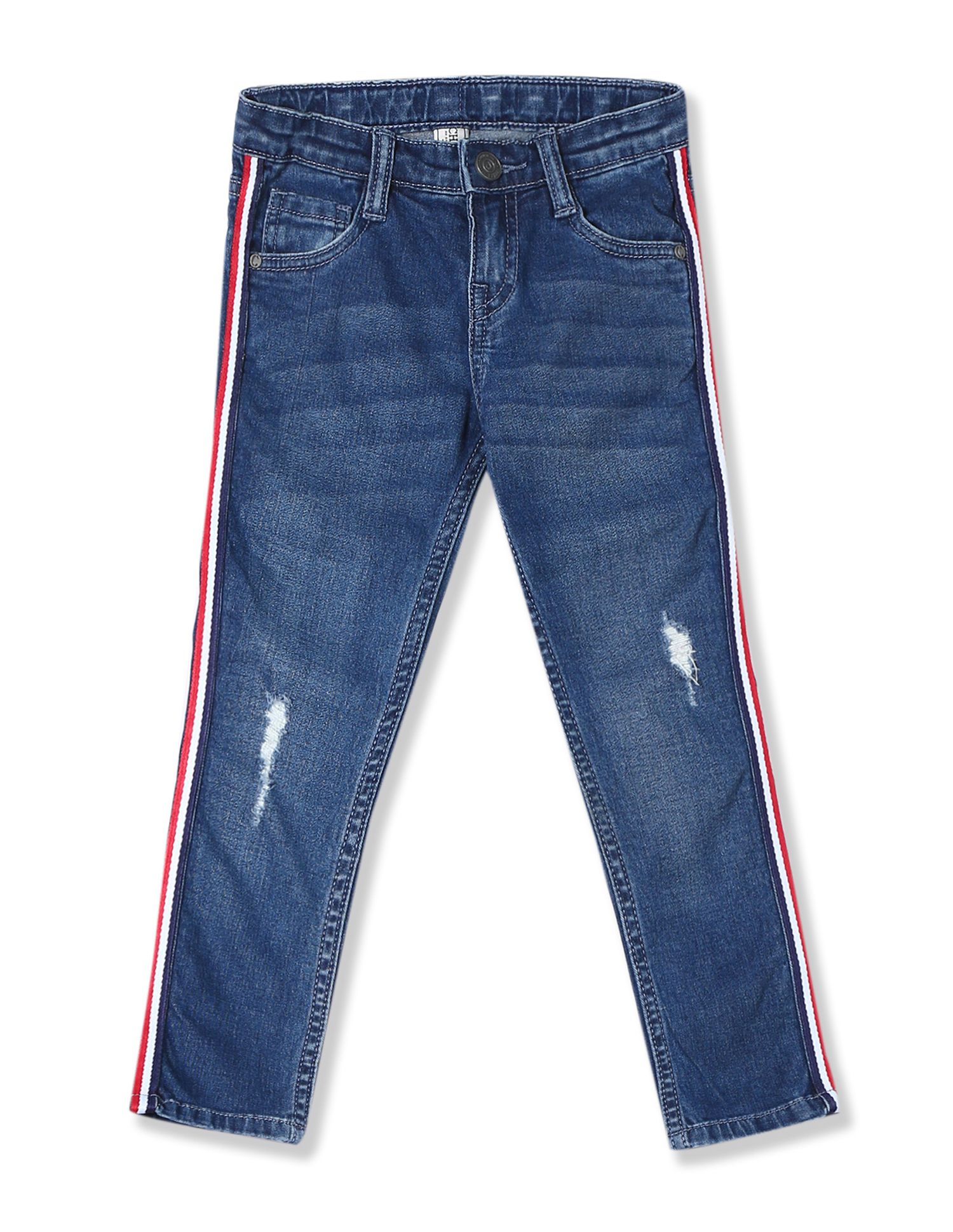slim fit distressed jeans