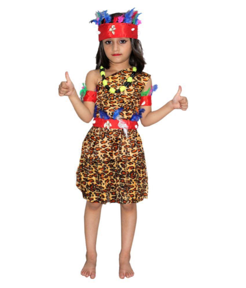     			Kaku Fancy Dresses Tribal Dance Costume for Kids -Multicolour, 3-4 Years, For Girls