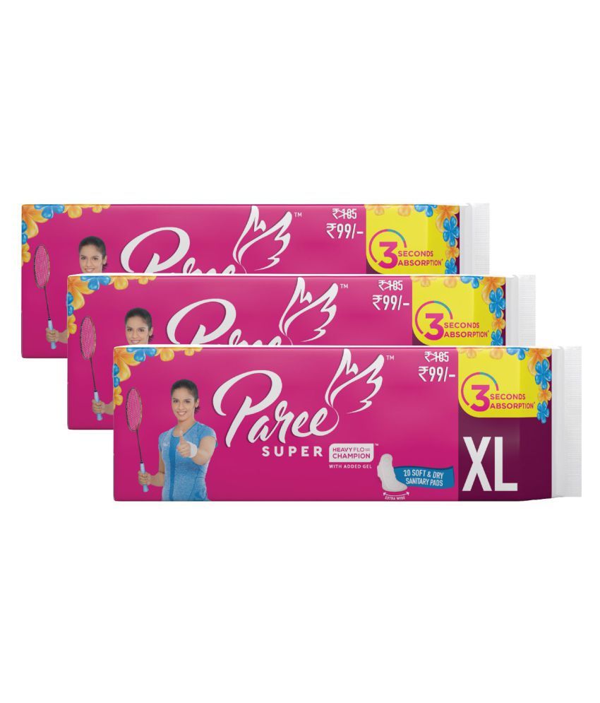 PAREE Super Soft amp; Dry Feel For Quick Absorb XL 60 Sanitary Pads Pack of 3