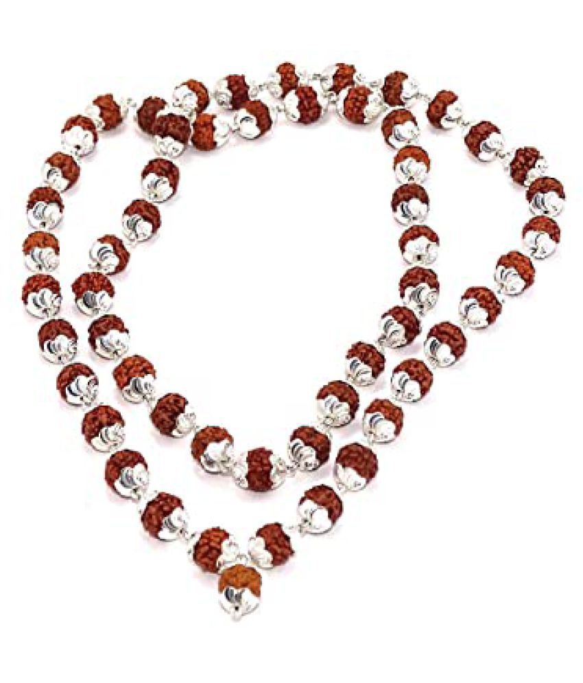 5 Mukhi Rudraksha Mala 54 Beads In Silver Cap: Buy 5 Mukhi Rudraksha ...