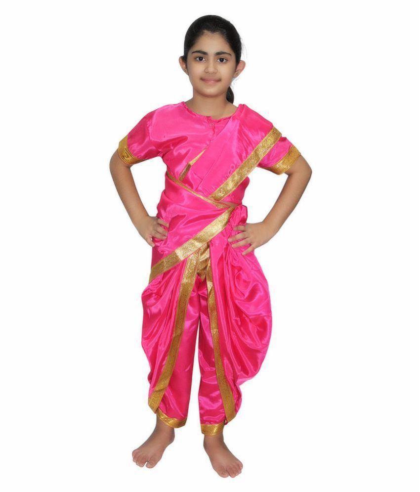     			Kaku Fancy Dresses Marathi Girl Lavni Folk Dance Costume for Kids - Red, 2-3 Years