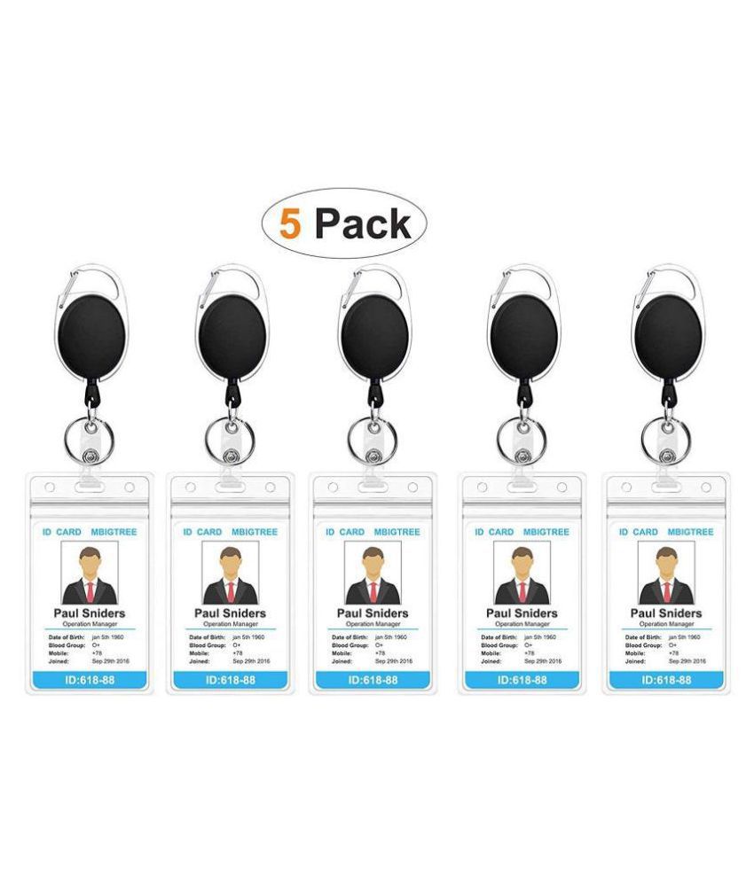 5 Pack Heavy Duty Retractable Badge Holders with Carabiner Reel Clip and Vertical Style Clear ID Card Holders 24 Thick Kevlar Pull Cord 