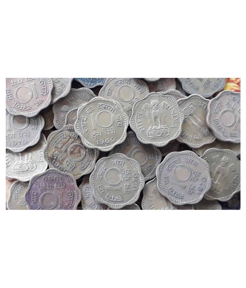     			100 COINS LOT - 10 PAISE NICKEL BRASS MIXED YEARS - INDIA - 1968 1969 1970 1971