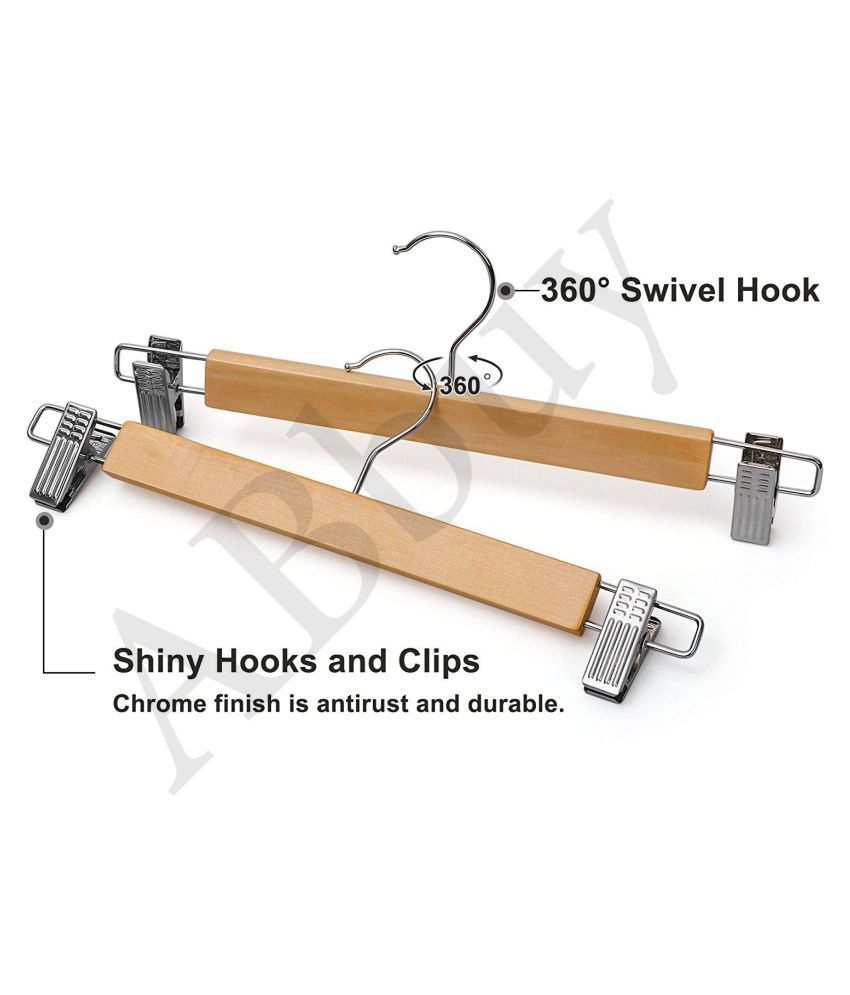 ABbuy (35 Piece) Wooden Pants Hangers with Metal Clips Grip Clip Pants