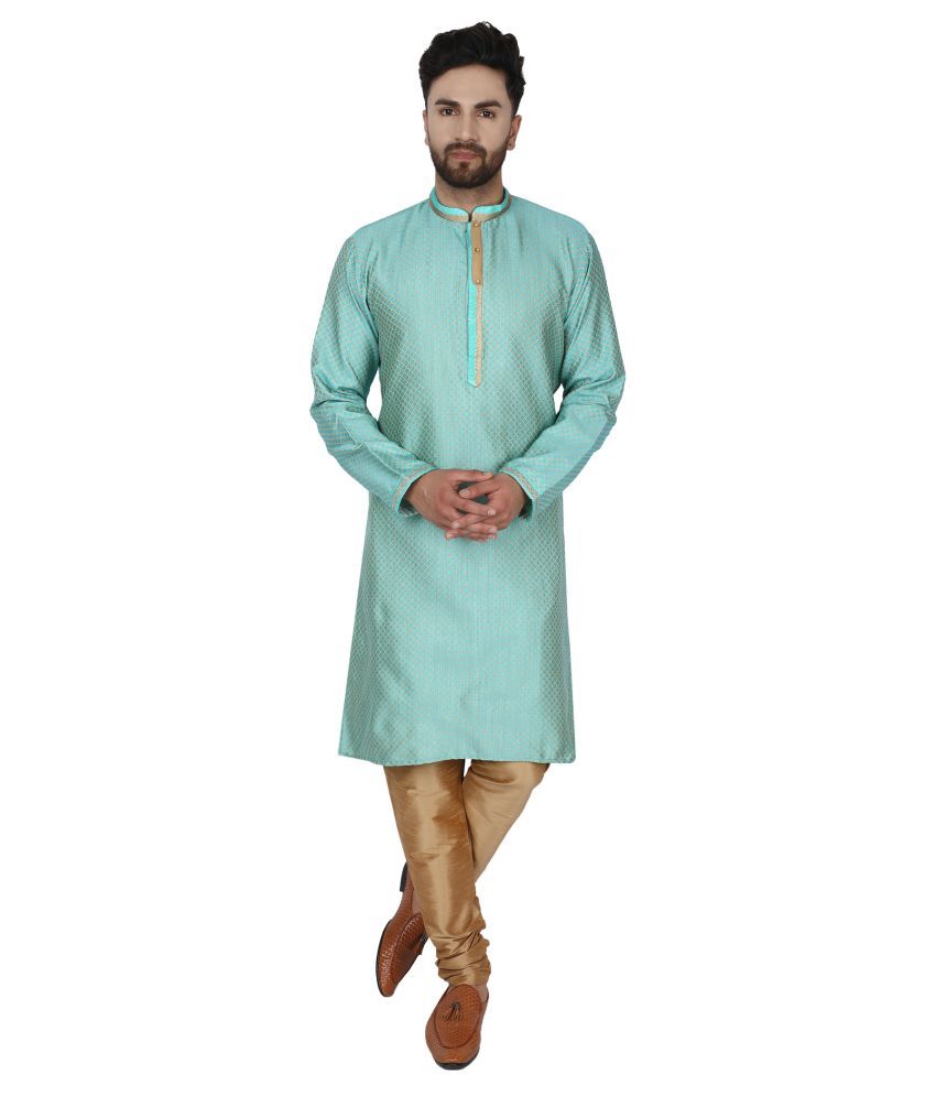     			SKAVIJ Turquoise Silk Blend Kurta Pyjama Set Pack of 2