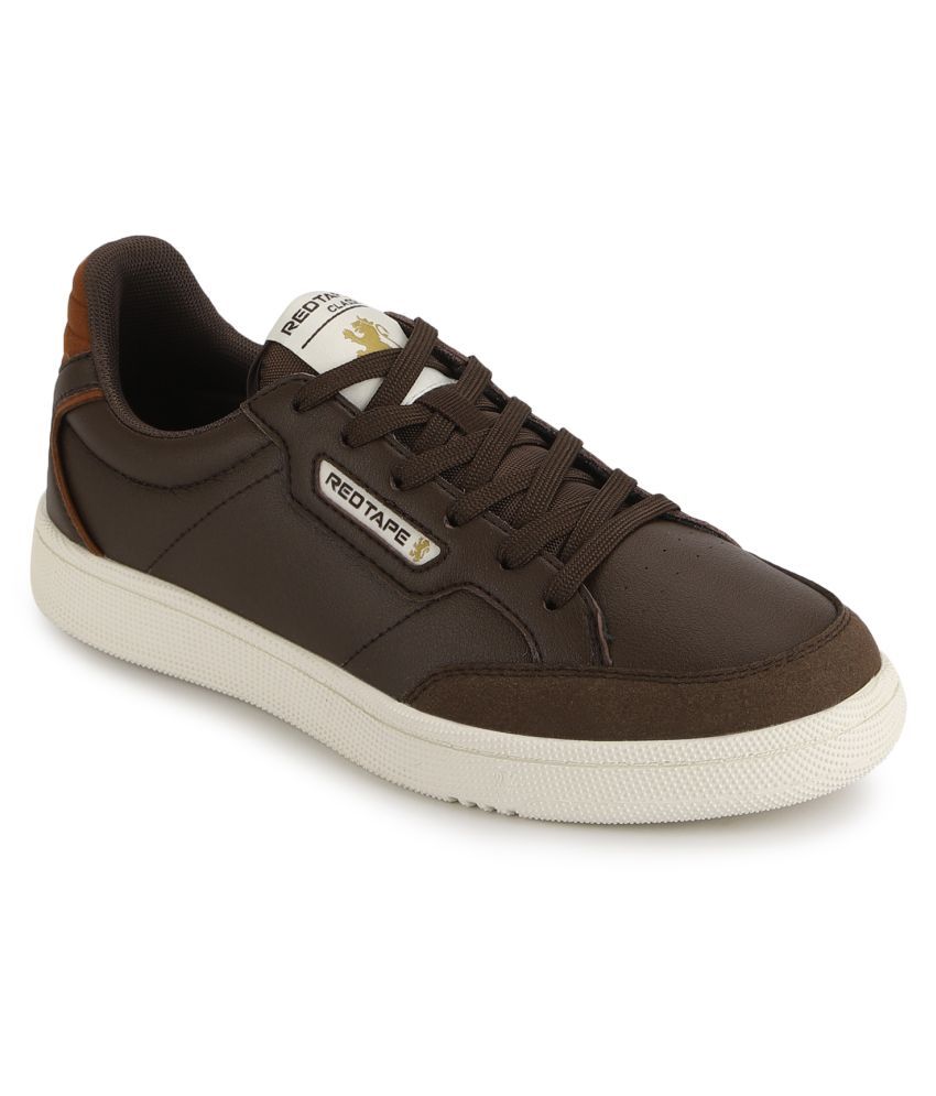 red tape brown leather sneakers