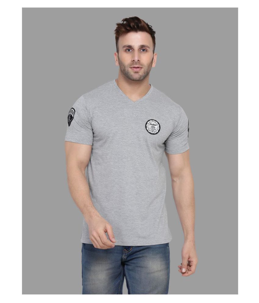     			Tfurnish Cotton Blend Silver Solids Slim Fit T-Shirt