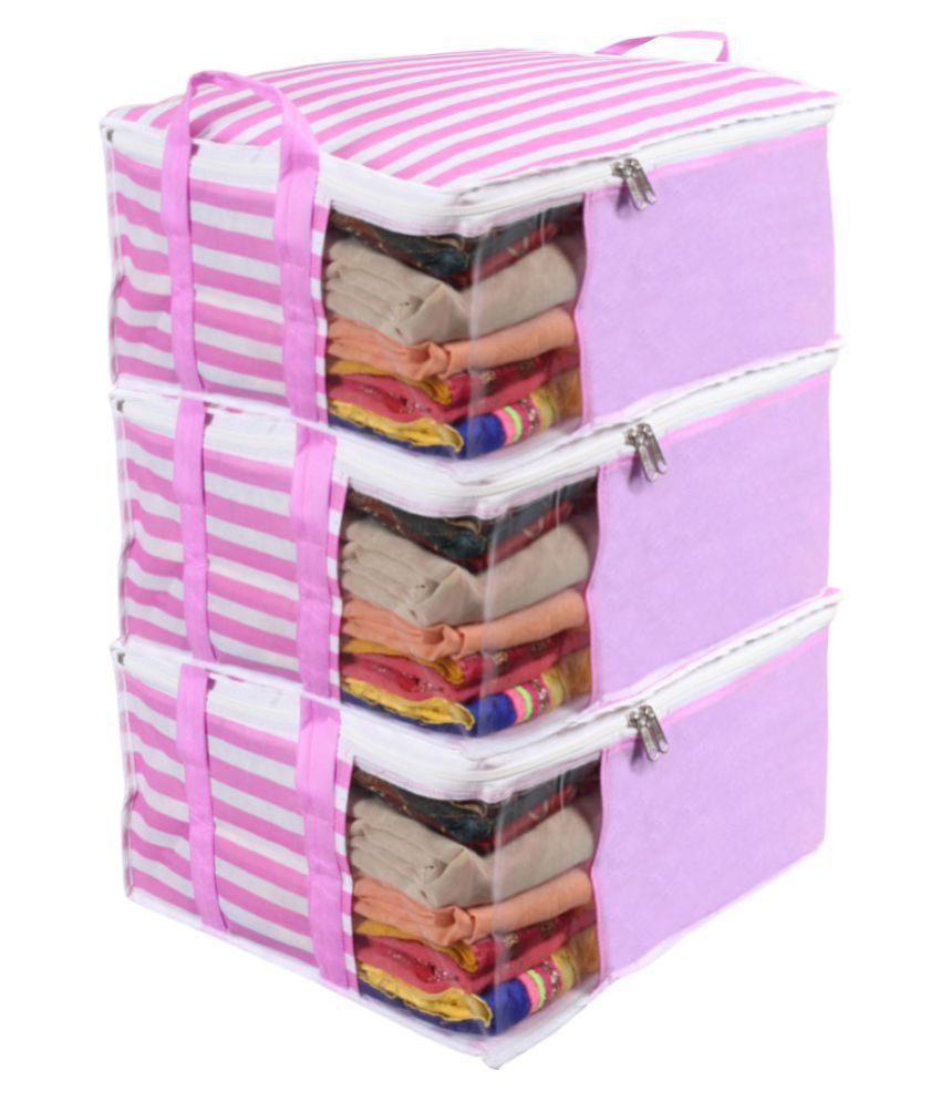     			PrettyKrafts™ Presents Non Woven Saree Cover Storage Bags for Clothes with primum Quality Combo Offer Saree Organizer for Wardrobe/Organizers for Clothes/Organizers for Wardrobe Pack of 3 - Pink