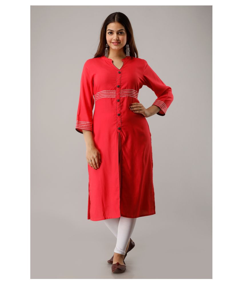     			Frionkandy - Red Rayon Women's Front Slit Kurti ( Pack of 1 )