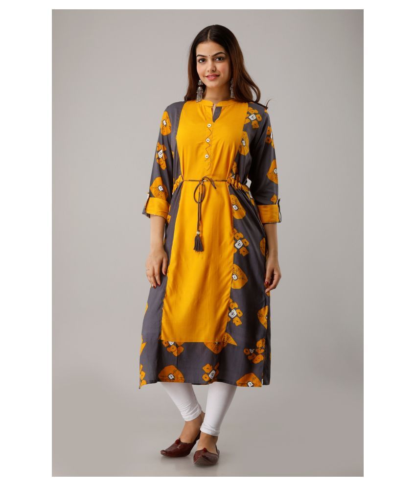     			Frionkandy - Yellow Rayon Women's A-line Kurti