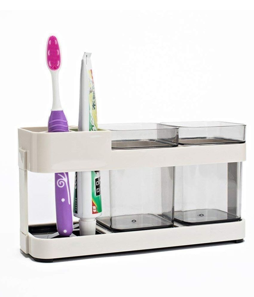 UniqueCartz 2 Cups Toothbrush Toothpaste Stand Holder Storage Organizer