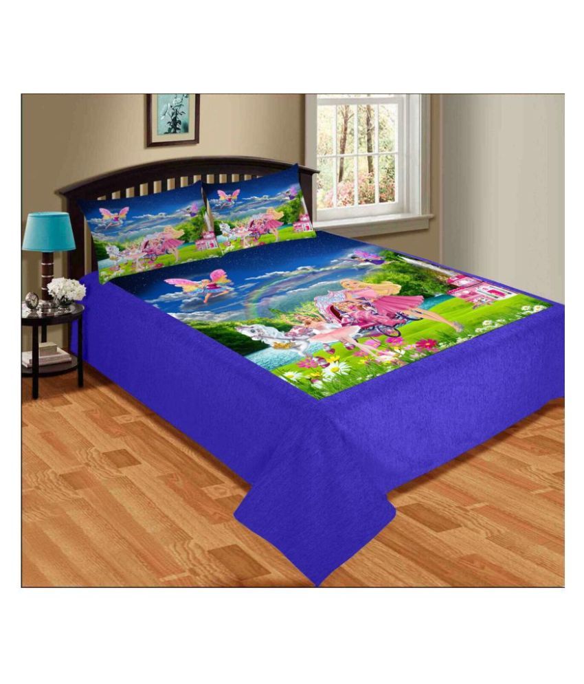 EVENODD Blue Double bed Polyester Bedsheet ( 3 pcs ): Buy EVENODD Blue