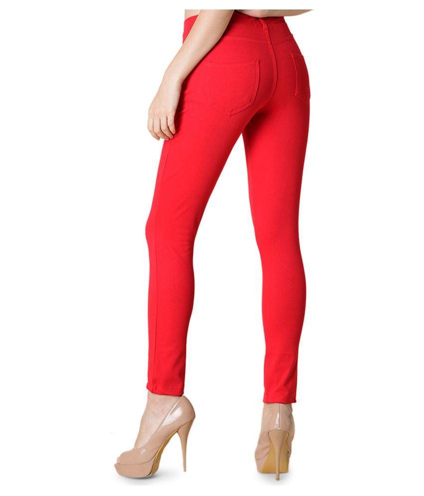 Newrie Cotton Jeggings - Red - Buy Newrie Cotton Jeggings - Red Online ...