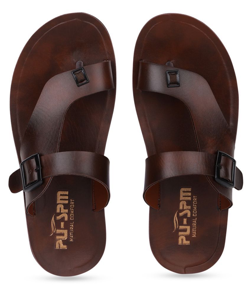     			SapSon Brown Faux Leather Sandals