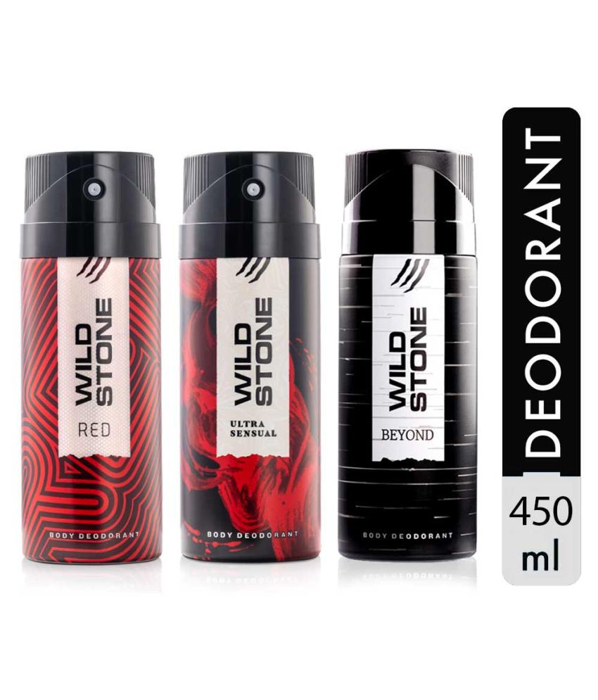     			Wild Stone Beyond, Red and Ultra Sensual Deodorant Combo for Men, Pack of 3 (150ml each)
