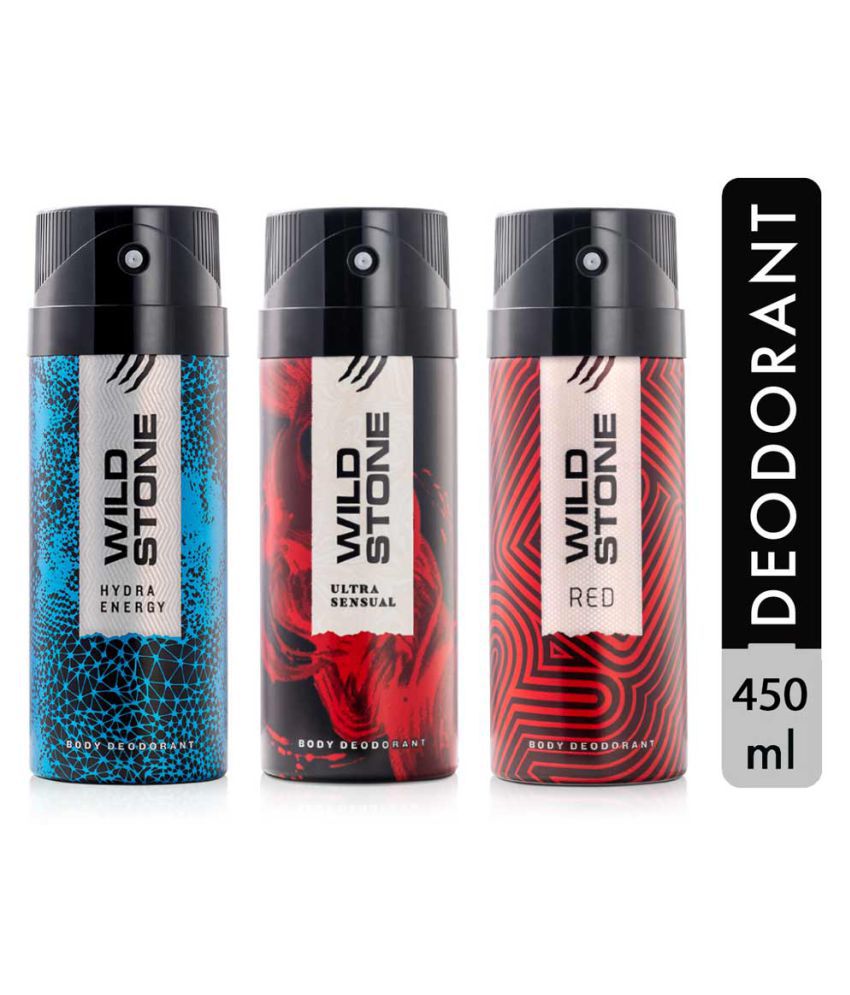     			Wild StoneHydra Energy, Red & Ultra Sensual Deodorant Spray for Men 150 ml ( Pack of 3 )