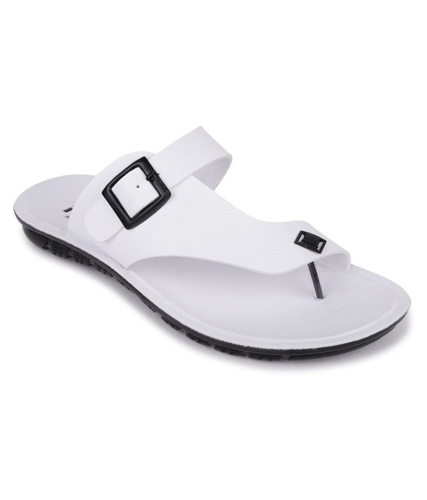     			SapSon White Faux Leather Sandals