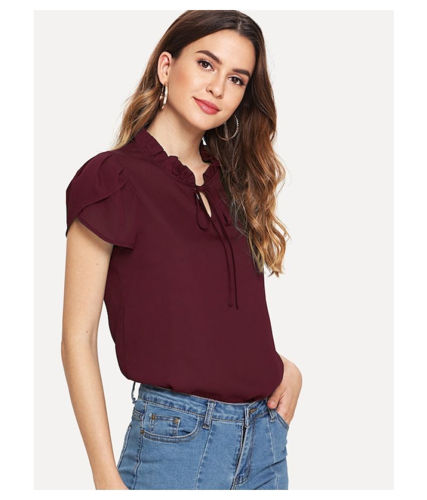 Fabrange Poly Crepe Regular Tops Maroon Buy Fabrange Poly Crepe